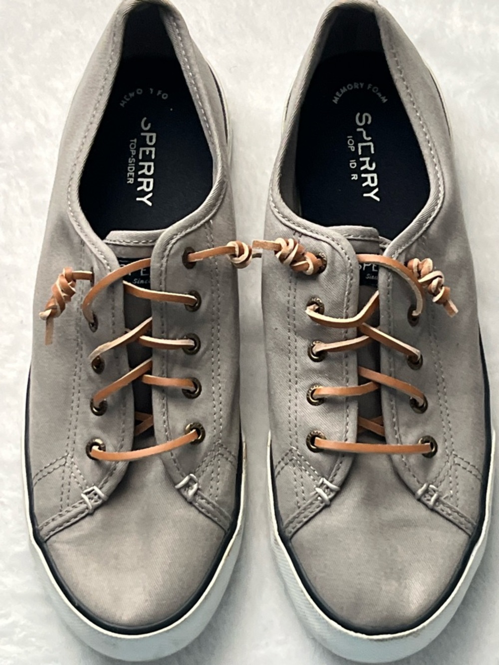 Sperry Men’s Gray Canvas Boat Shoes with Tan Leather‎ Laces, Size 10M